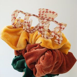 Vintage Hair Clip and (3) Contemporary Velvet Scrunchies